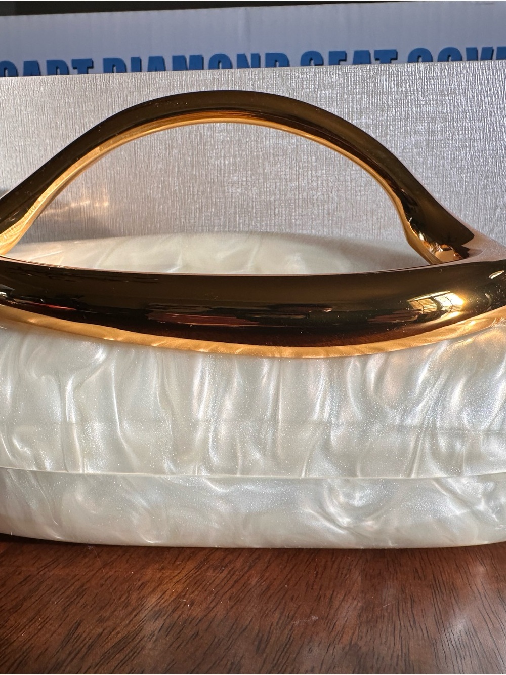 Elegant Pearl White Evening Clutch with Gold Handle
